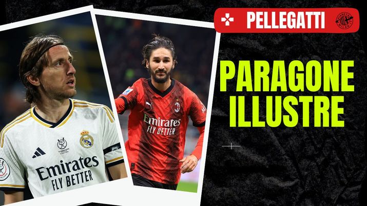 Yacine Adli (centrocampista AC Milan) è stato paragonato a Luka Modric (centrocampista Real Madrid) e a Clarence Seedorf (ex centrocampista AC Milan) da Carlo Pellegatti per la prestazione in Milan-Atalanta 1-1 (Serie A 2023-2024) | News (Getty Images) Adli Modric AC Milan Milan-Atalanta 1-1 Serie A 2023-2024