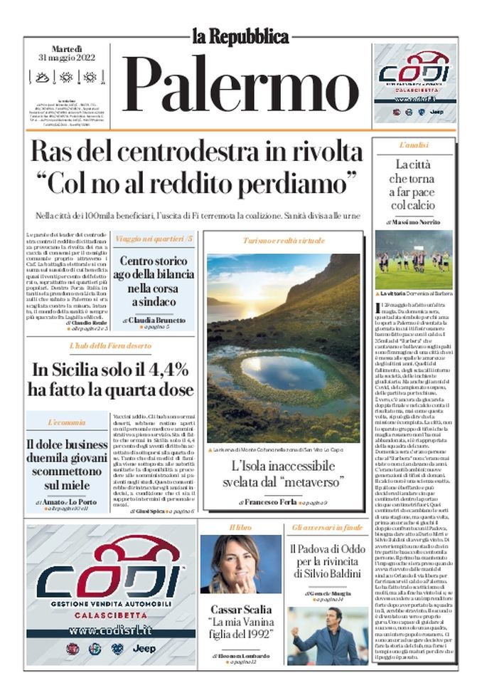 Prima Pagina, La Repubblica-Palermo: “La città che torna a far pace col calcio”  Prima Pagina