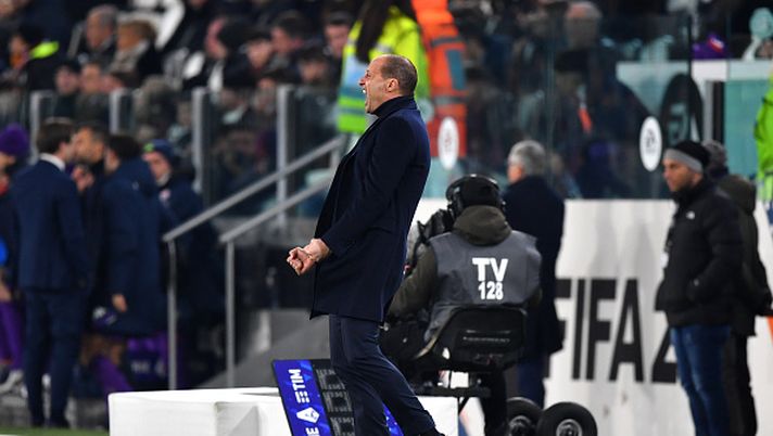 TURIN, ITALY - FEBRUARY 12: Massimiliano Allegri, Head Coach of Juventus, celebrates after a goal was disallowed for ACF Fiorentina by the Video Assistant Referee during the Serie A match between Juventus and ACF Fiorentina at on February 12, 2023 in Turin, Italy. (Photo by Valerio Pennicino/Getty Images) Juve, mi spezzo ma non mi spiego - immagine 1