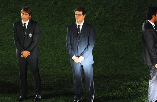 TURIN, ITALY - SEPTEMBER 08: (L-R) Head coach Antonio Conte of FC Juventus, Manager Fabio Capello of England, Gianluigi Buffon and Roberto Bettega attend the ceremony of inauguration of the new stadium of FC Juventus ahead of the pre season friendly match between FC Juventus and Notts County on September 8, 2011 in Turin, Italy. (Photo by Valerio Pennicino/Getty Images) TURIN, ITALY - SEPTEMBER 08: (L-R) Head coach Antonio Conte of FC Juventus, Manager Fabio Capello of England, Gianluigi Buffon and Roberto Bettega attend the ceremony of inauguration of the new stadium of FC Juventus ahead of the pre season friendly match between FC Juventus and Notts County on September 8, 2011 in Turin, Italy. (Photo by Valerio Pennicino/Getty Images)