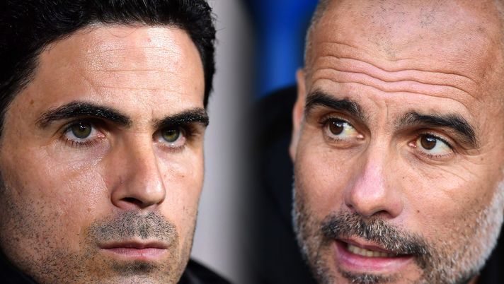 FILE PHOTO (EDITORS NOTE: COMPOSITE OF IMAGES - Image numbers 1202351530, 1182084551 - GRADIENT ADDED) In this composite image a comparison has been made between Mikel Arteta, Manager of Arsenal (L) and Pep Guardiola, Manager of Manchester City. Arsenal and Manchester City meet in a FA Cup Semi Final at Wembley Stadium on July 18,2020 in London,England. ***LEFT IMAGE*** BOURNEMOUTH, ENGLAND - JANUARY 27: Mikel Arteta, Manager of Arsenal looks on prior to the FA Cup Fourth Round match between AFC Bournemouth and Arsenal at Vitality Stadium on January 27, 2020 in Bournemouth, England. (Photo by Justin Setterfield/Getty Images) ***RIGHT IMAGE*** LONDON, ENGLAND - OCTOBER 19: Pep Guardiola, Manager of Manchester City looks on ahead of the Premier League match between Crystal Palace and Manchester City at Selhurst Park on October 19, 2019 in London, United Kingdom. (Photo by Alex Broadway/Getty Images) Grazie maestro! Guardiola, Arteta e gli altri, prima amici, poi seguaci, infine colleghi e…avversari- immagine 2