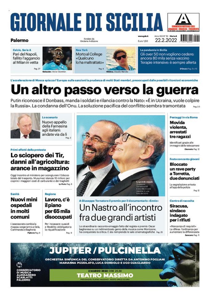 Prima Pagina, Giornale di Sicilia: “Un altro passo verso la guerra”  Prima Pagina