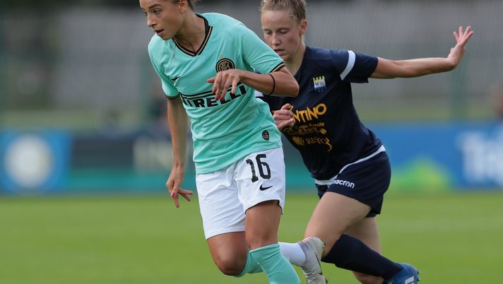 TRENTO, ITALY - AUGUST 09: Eleonora Goldoni of FC Internazionale is challenged during the friendly match between FC Internazionale Women and Trento Clarentia on August 9, 2019 in Trento, Italy. (Photo by Emilio Andreoli - Inter/Inter via Getty Images) TRENTO, ITALY - AUGUST 09: Eleonora Goldoni of FC Internazionale is challenged during the friendly match between FC Internazionale Women and Trento Clarentia on August 9, 2019 in Trento, Italy. (Photo by Emilio Andreoli - Inter/Inter via Getty Images)