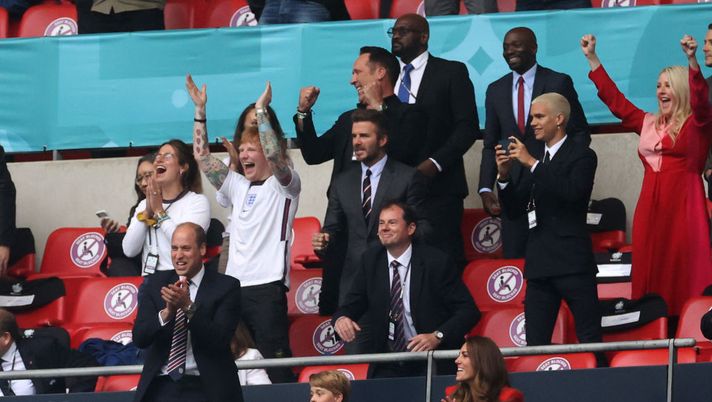 LONDON, ENGLAND - JUNE 29: Prince William, President of the Football Association and Prince George along with Catherine, Duchess of Cambridge celebrate during the UEFA Euro 2020 Championship Round of 16 match between England and Germany at Wembley Stadium on June 29, 2021 in London, England. (Photo by Carl Recine - Pool/Getty Images) LONDON, ENGLAND - JUNE 29: Prince William, President of the Football Association and Prince George along with Catherine, Duchess of Cambridge celebrate during the UEFA Euro 2020 Championship Round of 16 match between England and Germany at Wembley Stadium on June 29, 2021 in London, England. (Photo by Carl Recine - Pool/Getty Images)