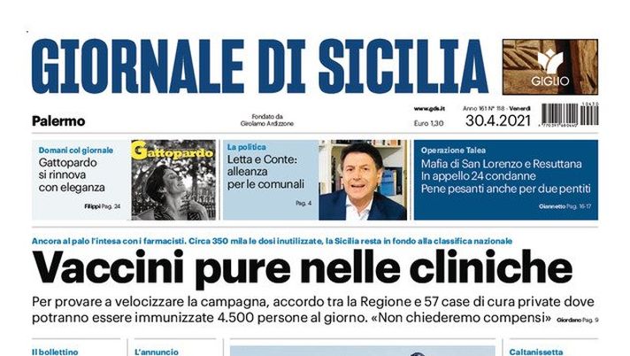 Prima Pagina, Giornale di Sicilia: “Vaccini pure nelle cliniche. Week end di divieti”  Prima Pagina, Giornale di Sicilia: “Vaccini pure nelle cliniche. Week end di divieti”
