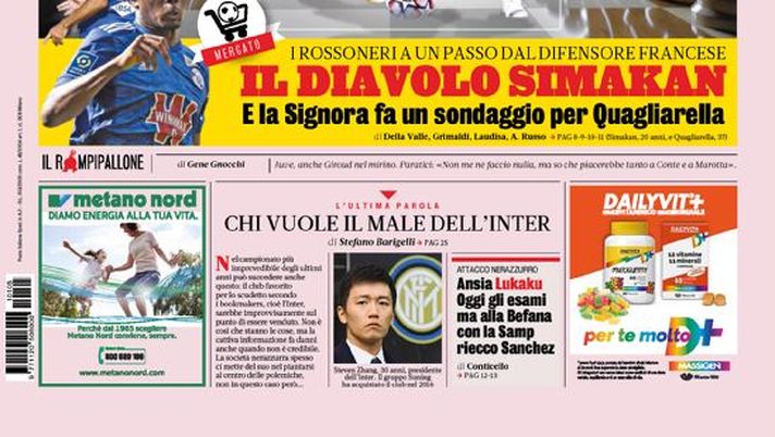 Prima Pagina, La Gazzetta dello Sport: “Milan-Juve, scacco alla regina. La Signora fa un sondaggio per Quagliarella” 