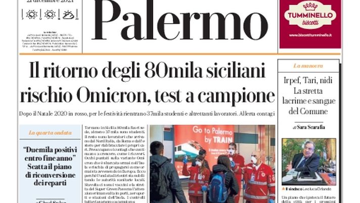 Prima Pagina, La Repubblica-Palermo: “Rischio Omicron, test a campione” Prima Pagina