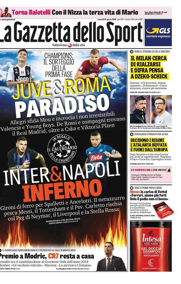 Prima Pagina, Gazzetta dello Sport: “Juve e Roma paradiso, Inter e Napoli inferno. Atalanta beffata…” Prima Pagina, Gazzetta dello Sport: “Juve e Roma paradiso, Inter e Napoli inferno. Atalanta beffata…”