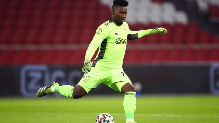 AMSTERDAM, NETHERLANDS - DECEMBER 12: Goalkeeper, Andre Onana of Ajax in action during the Dutch Eredivisie match between Ajax and PEC Zwolle at Johan Cruijff Arena on December 12, 2020 in Amsterdam, Netherlands. (Photo by Dean Mouhtaropoulos/Getty Images) AMSTERDAM, NETHERLANDS - DECEMBER 12: Goalkeeper, Andre Onana of Ajax in action during the Dutch Eredivisie match between Ajax and PEC Zwolle at Johan Cruijff Arena on December 12, 2020 in Amsterdam, Netherlands. (Photo by Dean Mouhtaropoulos/Getty Images)