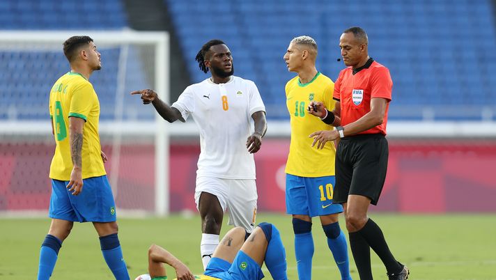 Franck Kessié (centrocampista AC Milan), qui alle Olimpiadi di Tokyo 2020 con la sua Costa d'Avorio contro il Brasile | Milan News (Getty Images) 