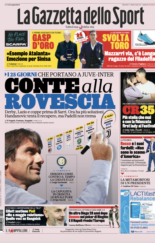 LE PRIME PAGINE DEI QUOTIDIANI SPORTIVI DEL 4.2