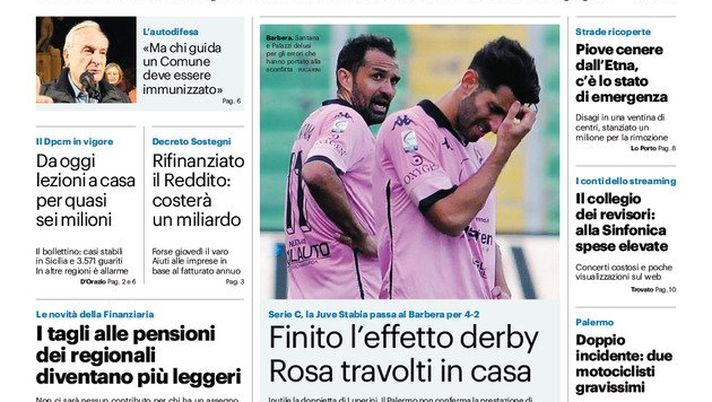 Prima Pagina, Giornale di Sicilia: “Bufera sul sindaco vaccinato. Finito l’effetto derby, rosa travolti in casa” 