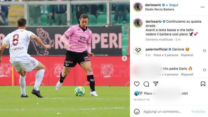 FOTO Palermo, Saric sui social: “Questa la strada giusta. Che bello lo stadio pieno”  palermo
