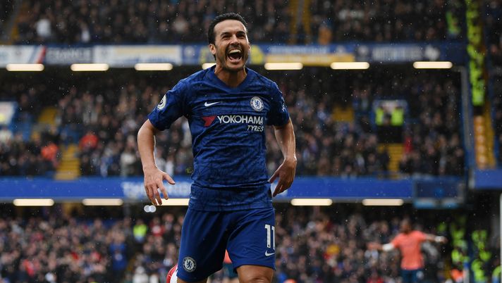 LONDON, ENGLAND - MARCH 08: Pedro of Chelsea celebrates after scoring his team's second goal during the Premier League match between Chelsea FC and Everton FC at Stamford Bridge on March 08, 2020 in London, United Kingdom. (Photo by Shaun Botterill/Getty Images) LONDON, ENGLAND - MARCH 08: Pedro of Chelsea celebrates after scoring his team's second goal during the Premier League match between Chelsea FC and Everton FC at Stamford Bridge on March 08, 2020 in London, United Kingdom. (Photo by Shaun Botterill/Getty Images)