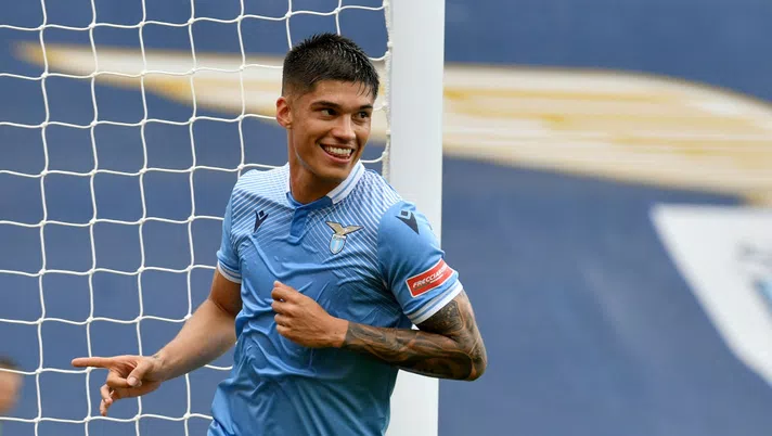 ROME, ITALY - MAY 02:  Joaquin Correa of SS Lazio celebrates the opening goal during the Serie A match between SS Lazio and Genoa CFC at Stadio Olimpico on May 02, 2021 in Rome, Italy. Sporting stadiums around Italy remain under strict restrictions due to the Coronavirus Pandemic as Government social distancing laws prohibit fans inside venues resulting in games being played behind closed doors. (Photo by Marco Rosi - SS Lazio/Getty Images)