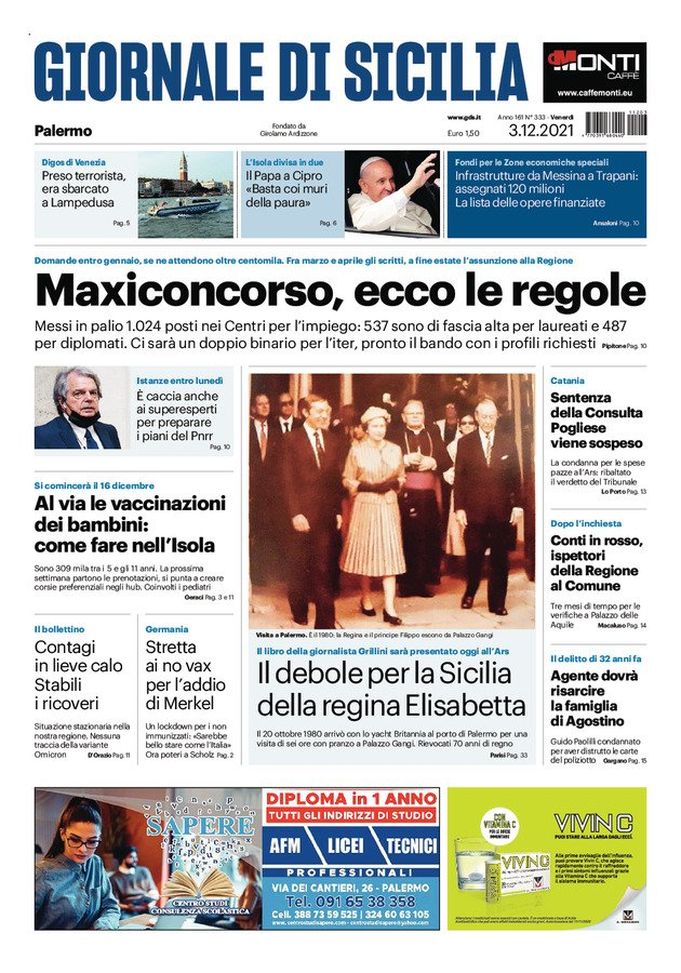 Prima Pagina, Giornale di Sicilia: “Maxiconcorso, ecco le regole. Contagi in calo”  Prima Pagina