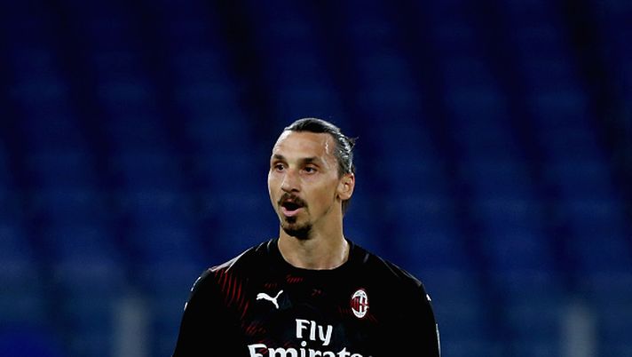 ROME, ITALY - JULY 04:  Zlatan Ibrahimovic of AC Milan reacts during the Serie A match between SS Lazio and  AC Milan at Stadio Olimpico on July 4, 2020 in Rome, Italy.  (Photo by Paolo Bruno/Getty Images) 