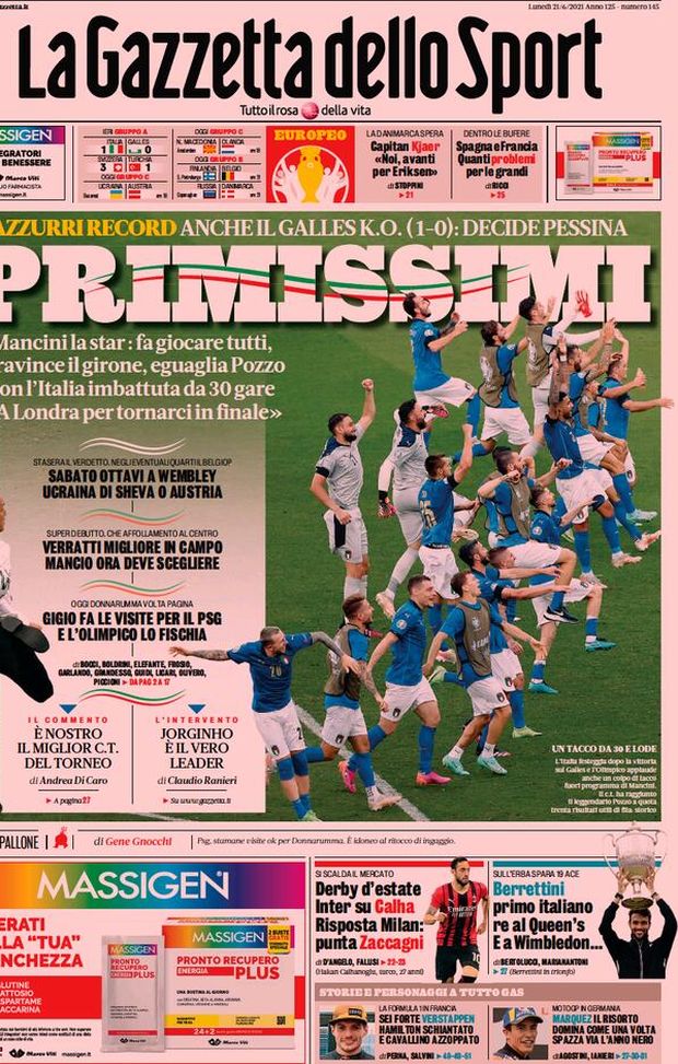 Prima Pagina, La Gazzetta dello Sport: “Primissimi, anche il Galles k.o.” 