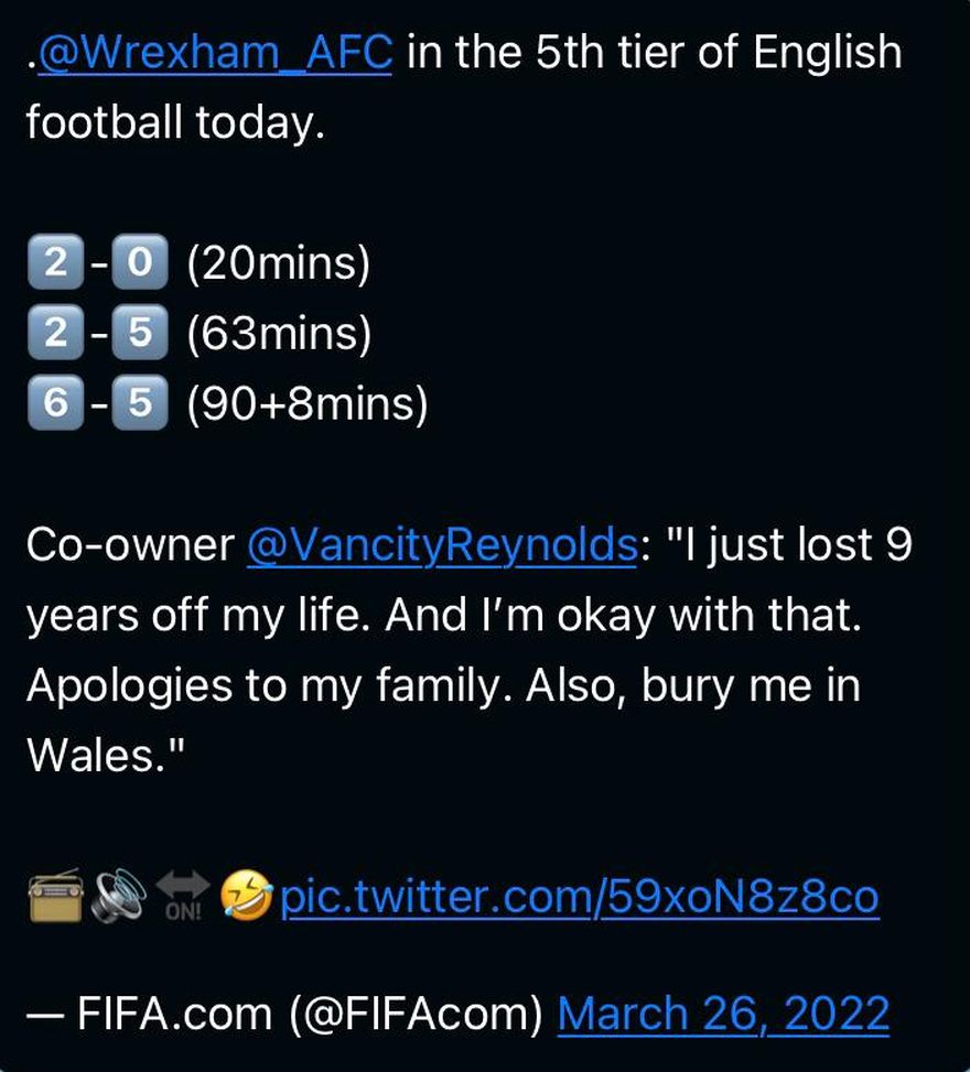 Il Wrexham di Ryan Reynolds in rimonta, l’attore: “Mi scuso con la famiglia. Ora seppellitemi in Galles”- immagine 2