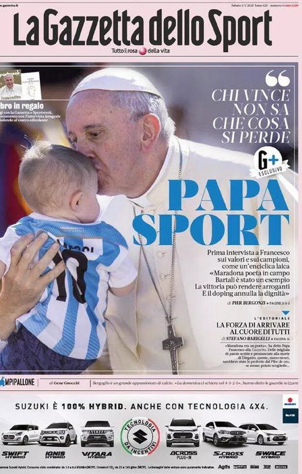 La prima pagina della Gazzetta dello Sport, in edicola oggi, 2 gennaio 2021