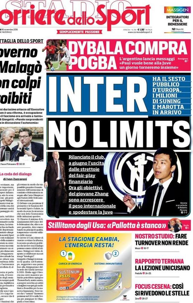 Prima Pagina, Corriere dello Sport: “Inter no limits. Dybala compra Pogba. Governo e Malagò, colpi proibiti…” Prima Pagina, Corriere dello Sport: “Inter no limits. Dybala compra Pogba. Governo e Malagò, colpi proibiti…”