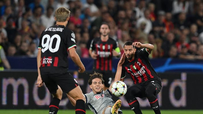 SALZBURG, AUSTRIA - SEPTEMBER 06: Charles De Ketelaere and Ismael Bennacer of AC Milan in action during the UEFA Champions League group E match between FC Salzburg and AC Milan at Football Arena Salzburg on September 06, 2022 in Salzburg, Austria. (Photo by Claudio Villa/AC Milan via Getty Images)