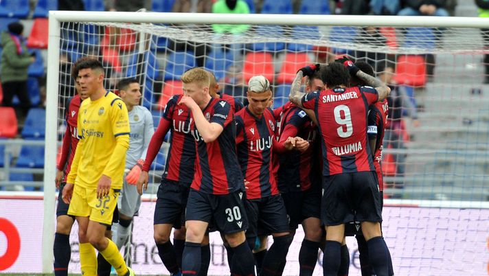 BOLOGNA, ITALY - JANUARY 19: Mattia Bani of Bologna FC celebrates after scoring the opening goal during the Serie A match between Bologna FC and Hellas Verona at Stadio Renato Dall'Ara on January 19, 2020 in Bologna, Italy. (Photo by Mario Carlini / Iguana Press/Getty Images) BOLOGNA, ITALY - JANUARY 19: Mattia Bani of Bologna FC celebrates after scoring the opening goal during the Serie A match between Bologna FC and Hellas Verona at Stadio Renato Dall'Ara on January 19, 2020 in Bologna, Italy. (Photo by Mario Carlini / Iguana Press/Getty Images)