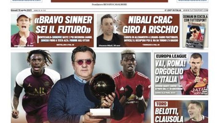 Prima Pagina, Tuttosport: “Mino, pensaci tu. Vai, Roma! Belotti, clausola Europa. Ibra, un’altra grana” 