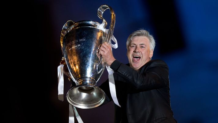 MADRID, SPAIN - MAY 25: Head coach Carlo Ancelotti of Real Madrid CF holds the UEFA Champions League cup celebrating their victory on the UEFA Champions League Final match against Club Atletico de Madrid at Cibeles square on the early morning of May, 25, 2014 in Madrid, Spain. Real Madrid CF achieves their 10th European Cup at Lisbon 12 years later. (Photo by Gonzalo Arroyo Moreno/Getty Images) MADRID, SPAIN - MAY 25: Head coach Carlo Ancelotti of Real Madrid CF holds the UEFA Champions League cup celebrating their victory on the UEFA Champions League Final match against Club Atletico de Madrid at Cibeles square on the early morning of May, 25, 2014 in Madrid, Spain. Real Madrid CF achieves their 10th European Cup at Lisbon 12 years later. (Photo by Gonzalo Arroyo Moreno/Getty Images)