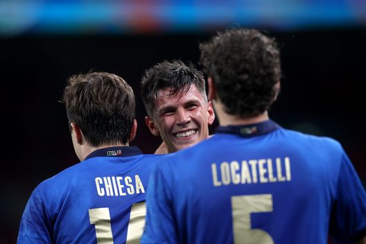 LONDON, ENGLAND - JUNE 26: Matteo Pessina of Italy celebrates with Federico Chiesa after scoring their side's second goal during the UEFA Euro 2020 Championship Round of 16 match between Italy and Austria at Wembley Stadium at Wembley Stadium on June 26, 2021 in London, England. (Photo by Carl Recine - Pool/Getty Images) LONDON, ENGLAND - JUNE 26: Matteo Pessina of Italy celebrates with Federico Chiesa after scoring their side's second goal during the UEFA Euro 2020 Championship Round of 16 match between Italy and Austria at Wembley Stadium at Wembley Stadium on June 26, 2021 in London, England. (Photo by Carl Recine - Pool/Getty Images)
