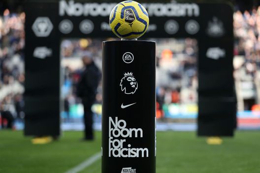 NEWCASTLE UPON TYNE, ENGLAND - OCTOBER 27: No room for racism branding is seen proper to the Premier League match between Newcastle United and Wolverhampton Wanderers at St. James Park on October 27, 2019 in Newcastle upon Tyne, United Kingdom. (Photo by Ian MacNicol/Getty Images) NEWCASTLE UPON TYNE, ENGLAND - OCTOBER 27: No room for racism branding is seen proper to the Premier League match between Newcastle United and Wolverhampton Wanderers at St. James Park on October 27, 2019 in Newcastle upon Tyne, United Kingdom. (Photo by Ian MacNicol/Getty Images)