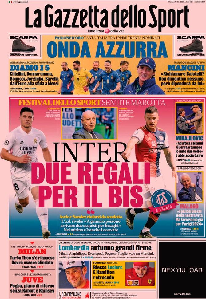 Prima Pagina, La Gazzetta dello Sport: “Inter, due regali per il bis” - immagine 1