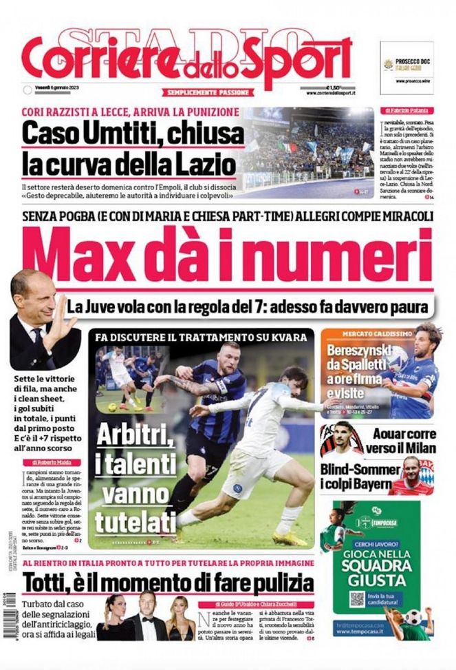 Il Corriere dello Sport, la prima pagina di oggi, venerdì 6 gennaio 2023