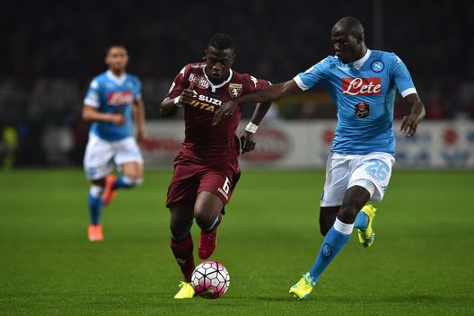 TURIN, ITALY - MAY 08: Afriyie Acquah (L) of Torino FC competes with Kalidou Koulibaly of SSC Napoli during the Serie A match between Torino FC and SSC Napoli at Stadio Olimpico di Torino on May 8, 2016 in Turin, Italy. (Photo by Valerio Pennicino/Getty Images) TURIN, ITALY - MAY 08: Afriyie Acquah (L) of Torino FC competes with Kalidou Koulibaly of SSC Napoli during the Serie A match between Torino FC and SSC Napoli at Stadio Olimpico di Torino on May 8, 2016 in Turin, Italy. (Photo by Valerio Pennicino/Getty Images)