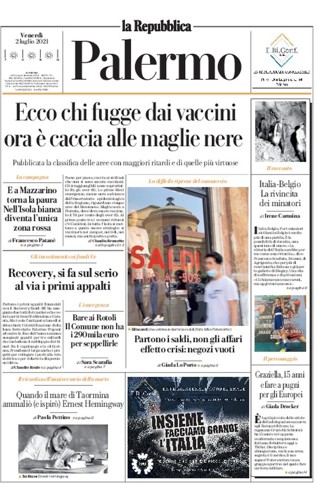 Prima Pagina, La Repubblica-Palermo: &#8220;Belgio-Italia, la rivincita dei minatori&#8221; 