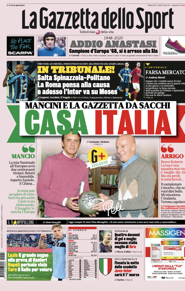 LE PRIME PAGINE DEI QUOTIDIANI SPORTIVI DEL 18.1