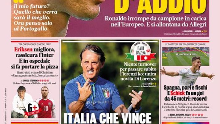Prima Pagina, La Gazzetta dello Sport: “CR7-Juve, parole d’addio. Italia che vince non si cambia” 