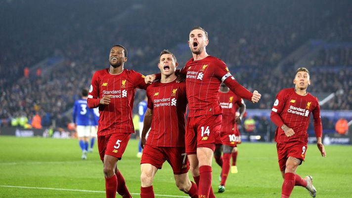 LEICESTER, ENGLAND - DECEMBER 26: James Milner of Liverpool celebrates after scoring his sides second goal with Jordan Henderson and Georginio Wijnaldum during the Premier League match between Leicester City and Liverpool FC at The King Power Stadium on December 26, 2019 in Leicester, United Kingdom. (Photo by Alex Pantling/Getty Images) LEICESTER, ENGLAND - DECEMBER 26: James Milner of Liverpool celebrates after scoring his sides second goal with Jordan Henderson and Georginio Wijnaldum during the Premier League match between Leicester City and Liverpool FC at The King Power Stadium on December 26, 2019 in Leicester, United Kingdom. (Photo by Alex Pantling/Getty Images)
