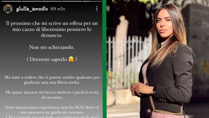 Giulia Amodio si esprime sul super green-pass, piovono insulti. Lei: “Vi denuncio” Giulia Amodio si esprime sul super green-pass, piovono insulti. Lei: “Vi denuncio” - immagine 1