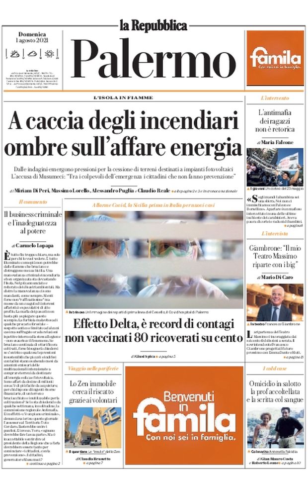 Prima Pagina, La Repubblica-Palermo: “Effetto Delta, è record di contagi” Prima Pagina, La Repubblica-Palermo: “Effetto Delta, è record di contagi”