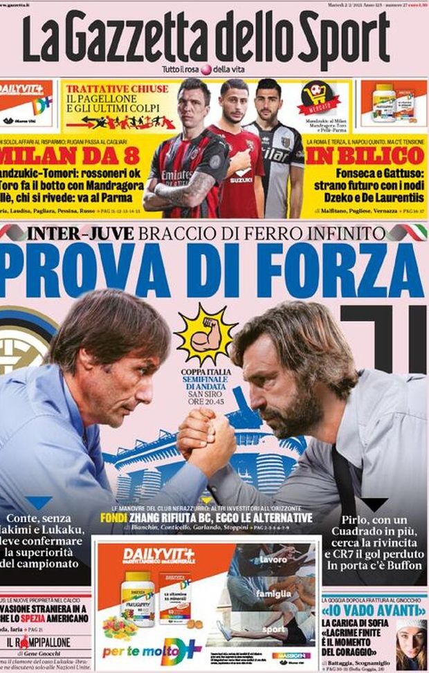Gazzetta Dello Sport La Prima Pagina Di Oggi 2 Febbraio 2021 Pianeta Milan