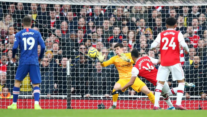 LONDON, ENGLAND - DECEMBER 29: Pierre-Emerick Aubameyang of Arsenal scores his sides first goal during the Premier League match between Arsenal FC and Chelsea FC at Emirates Stadium on December 29, 2019 in London, United Kingdom. (Photo by Julian Finney/Getty Images) LONDON, ENGLAND - DECEMBER 29: Pierre-Emerick Aubameyang of Arsenal scores his sides first goal during the Premier League match between Arsenal FC and Chelsea FC at Emirates Stadium on December 29, 2019 in London, United Kingdom. (Photo by Julian Finney/Getty Images)