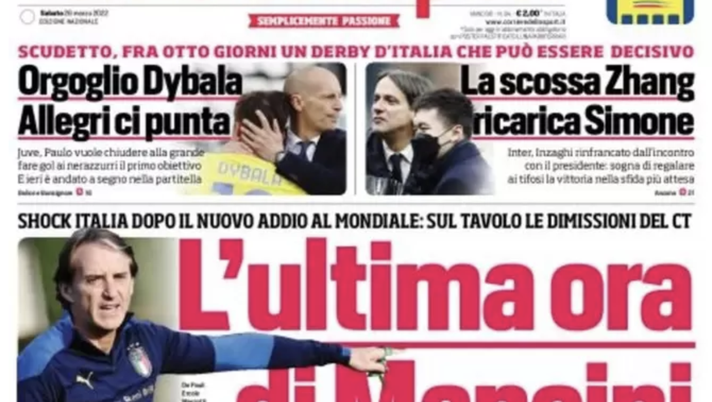 Prima Pagina, Corriere dello Sport: “L’ultima ora di Mancini. Orgoglio Dybala”  prima pagina
