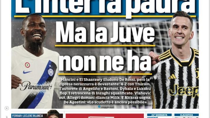 EDICOLA / TS: L’Inter fa paura ma la Juve non ne ha. Prova di forza a Roma - immagine 1