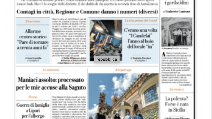Prima Pagina, La Repubblica Palermo: “Vaccini, campagna al bivio. Contagi in città, Regione e Comune danno i numeri (diversi)” 