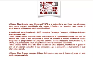 L'Unione Club Granata “esonera” Cairo: “Non rappresenta i ...