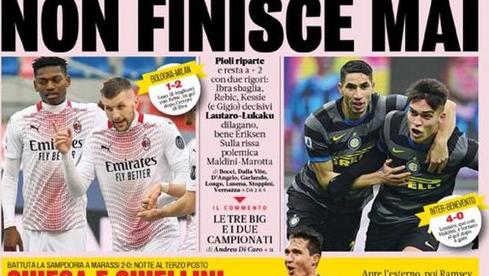 La Gazzetta dello Sport, la prima pagina di oggi, domenica 31 gennaio 2021 