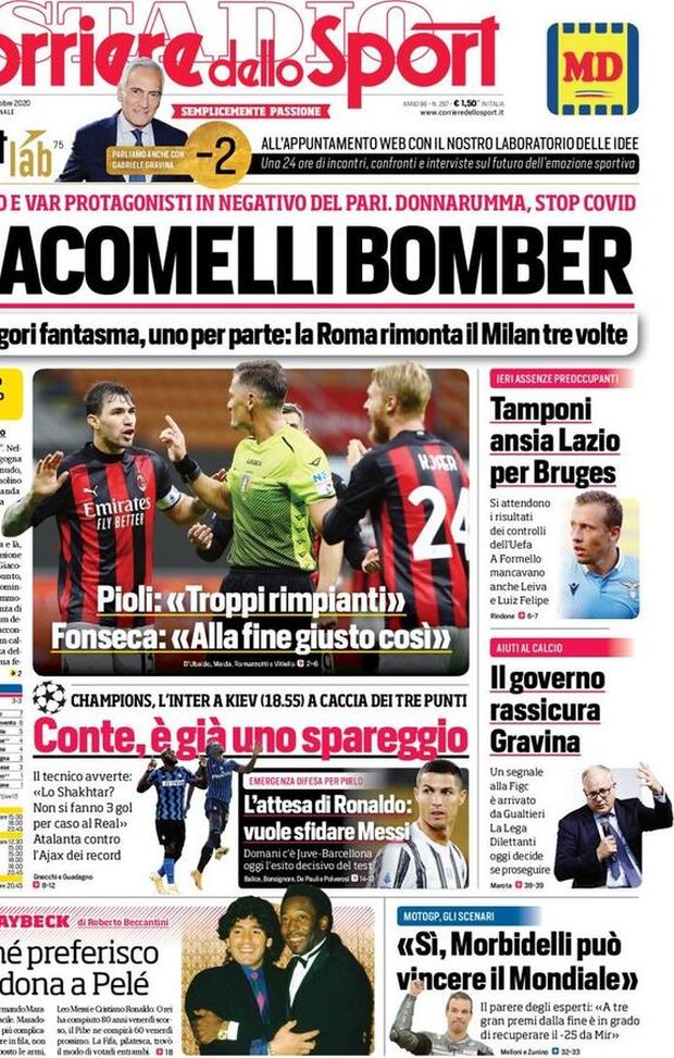 Corriere Dello Sport La Prima Pagina Di Oggi 27 Ottobre 2020