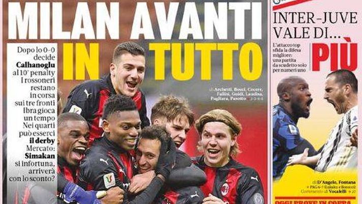 Prima Pagina, La Gazzetta dello Sport: “Milan avanti in tutto, il Torino si arrende ai rigori&#8221;