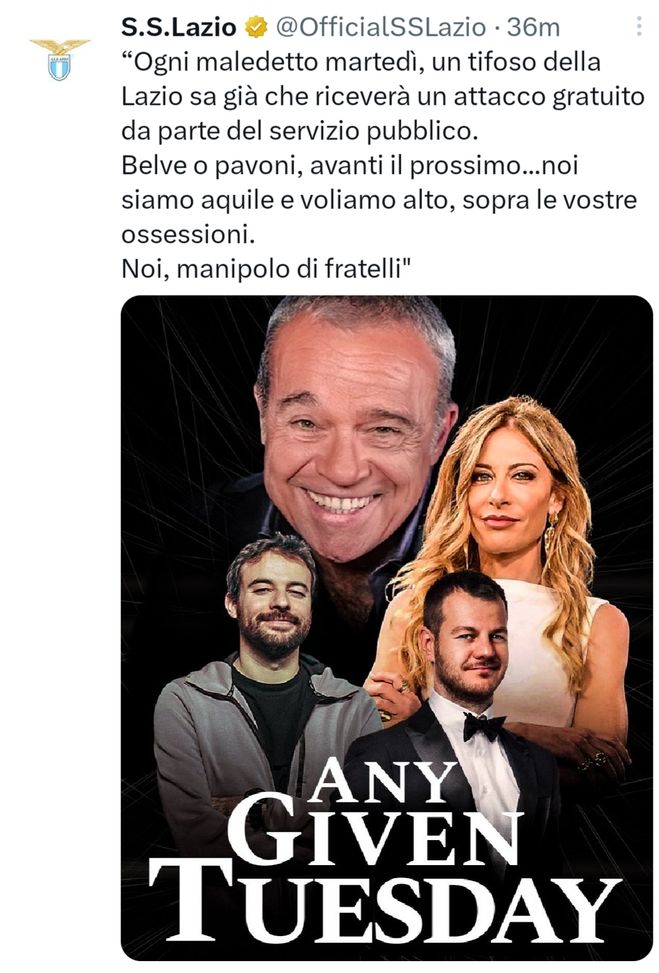 Il dopo derby fa arrabbiare la Lazio: “Any given Tuesday…”- immagine 2